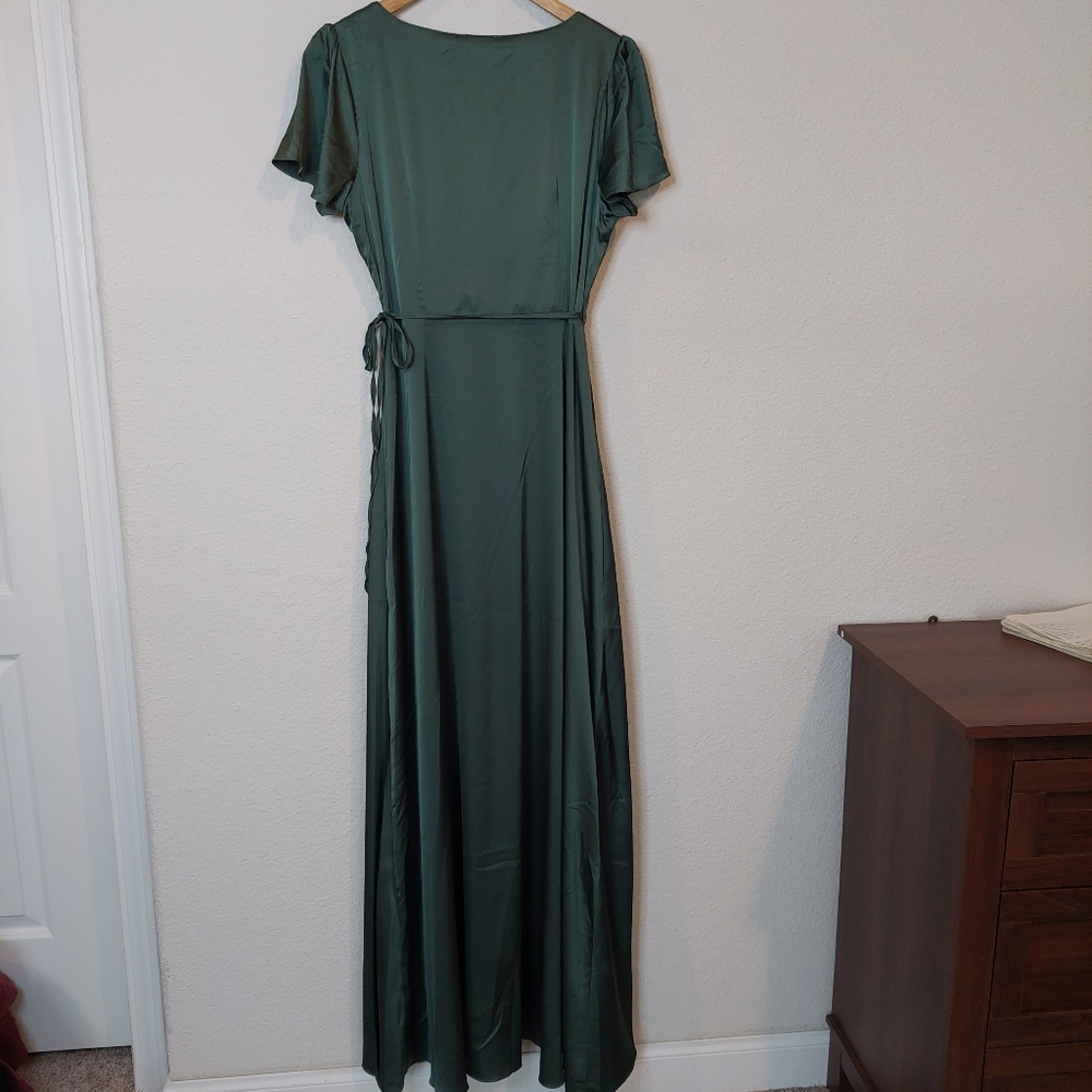 Satin Wrap Maxi Dress in Olive Green - Picture 6 of 10